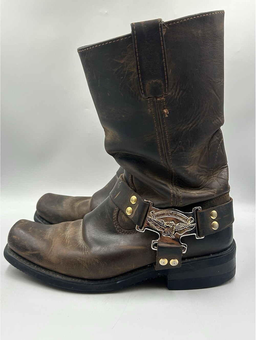 Vintage Harley Davidson 98409 Harness Boots Mens 9 Brown Leather Eagle Biker